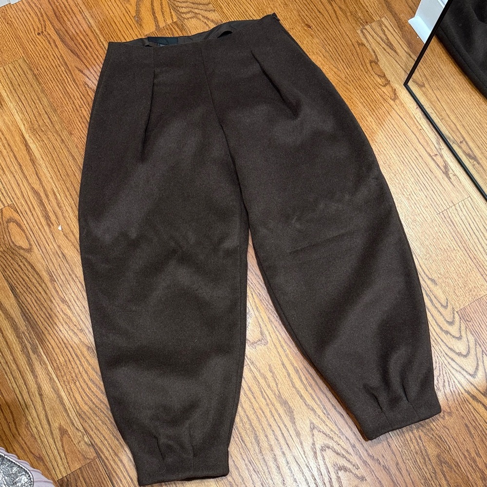 Zara Woo Brown Tapered Barrel Dress Pants